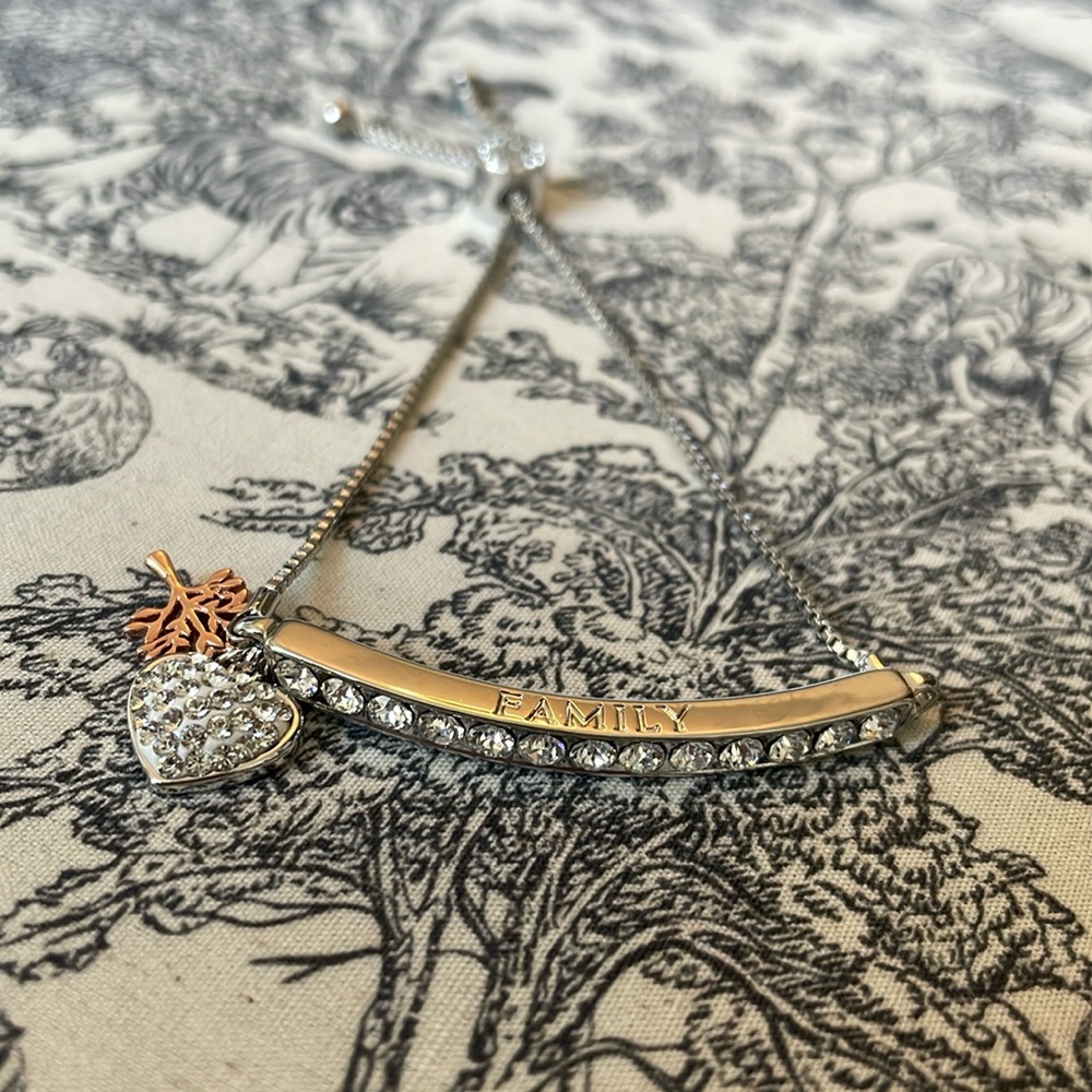 Family silver bracelet with rose gold tree and silver heart